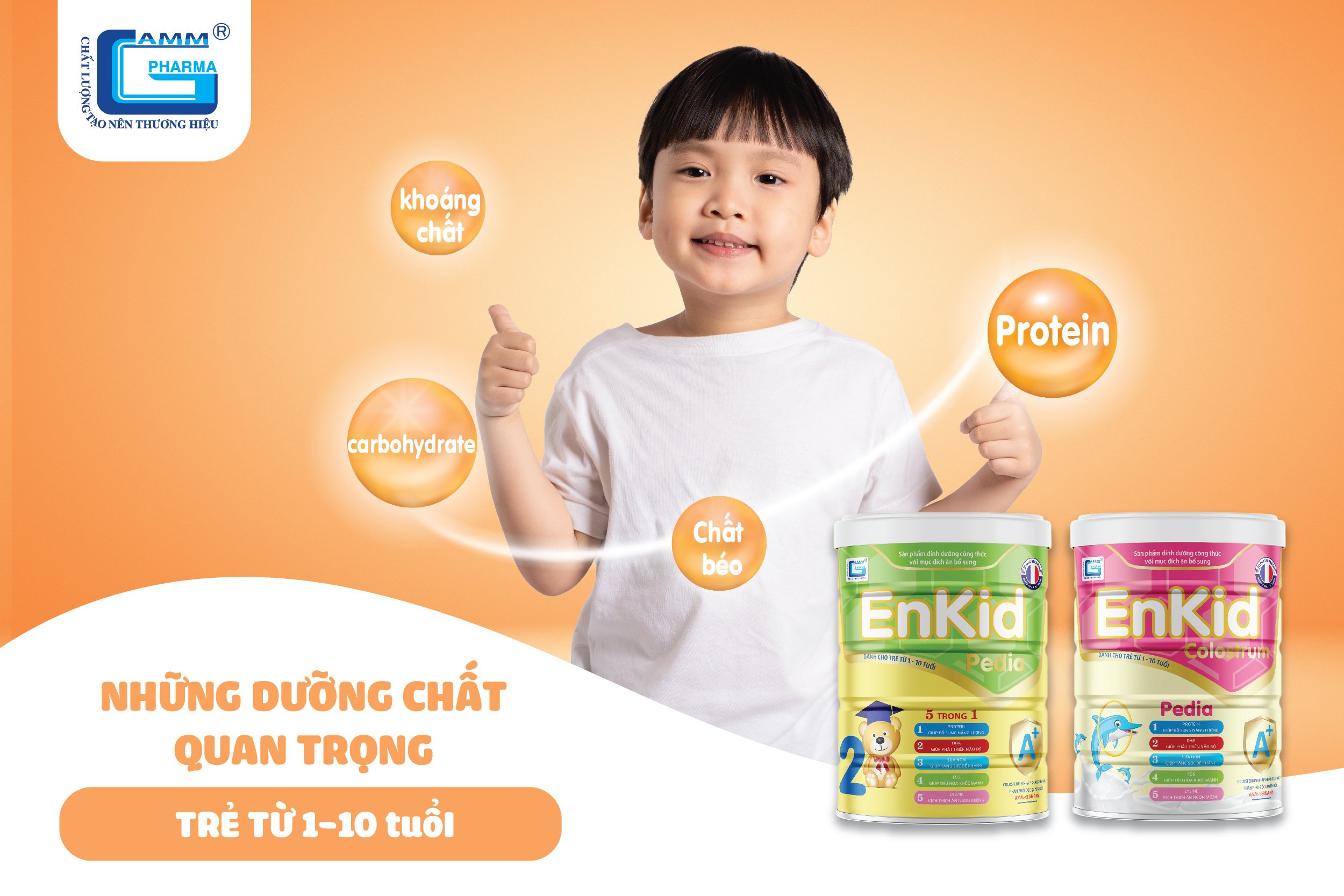 Sữa Enkid Pedia và Enkid Colostrum Pedia chứa Carbohydrate, Khoáng chất và cho trẻ 1-10 tuổi.